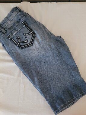 Blue Jean Shorts YMI Size 11 Faded & Distressed Denim Bermuda Length or Cuff